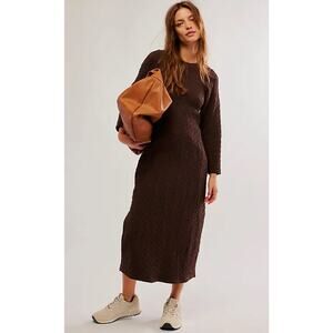 Free People Gabby Boho Textured Seamless Midi Dress in Coconut Shell Size Medium